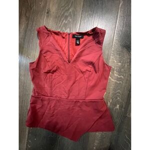 White House Black Market Sleeveless Peplum Top V-Neck Burgundy‎ Size 0
